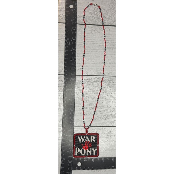 War Pony Beaded Pendant Necklace Red Black White Statement Native American Made - Picture 7 of 9